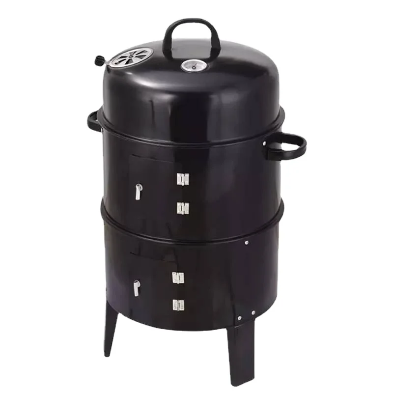 BBQ Grill Round Charcoal Stove Outdoor Bacon Portable 3 in 1 Barbecue Grills Double Deck Smoker Oven Camping Picnic Cooking Tool