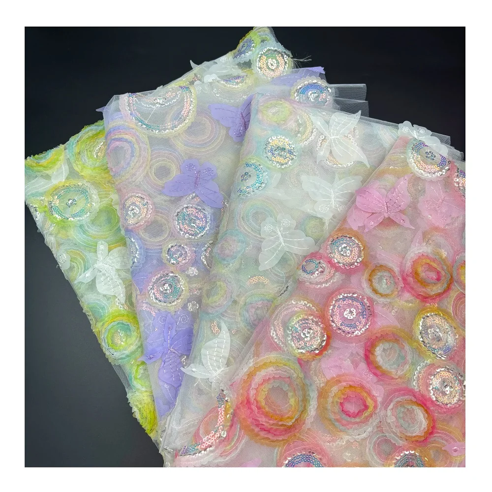 New design popular fashion fabric wholesale lace fabric 3d butterfly upholstery organza fabric