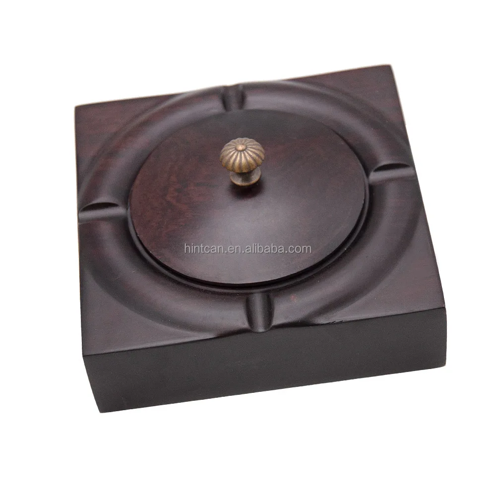 High Quality Creative square novelty retro ashtray with lid ebony wooden cigar ashtray Wholesale For office