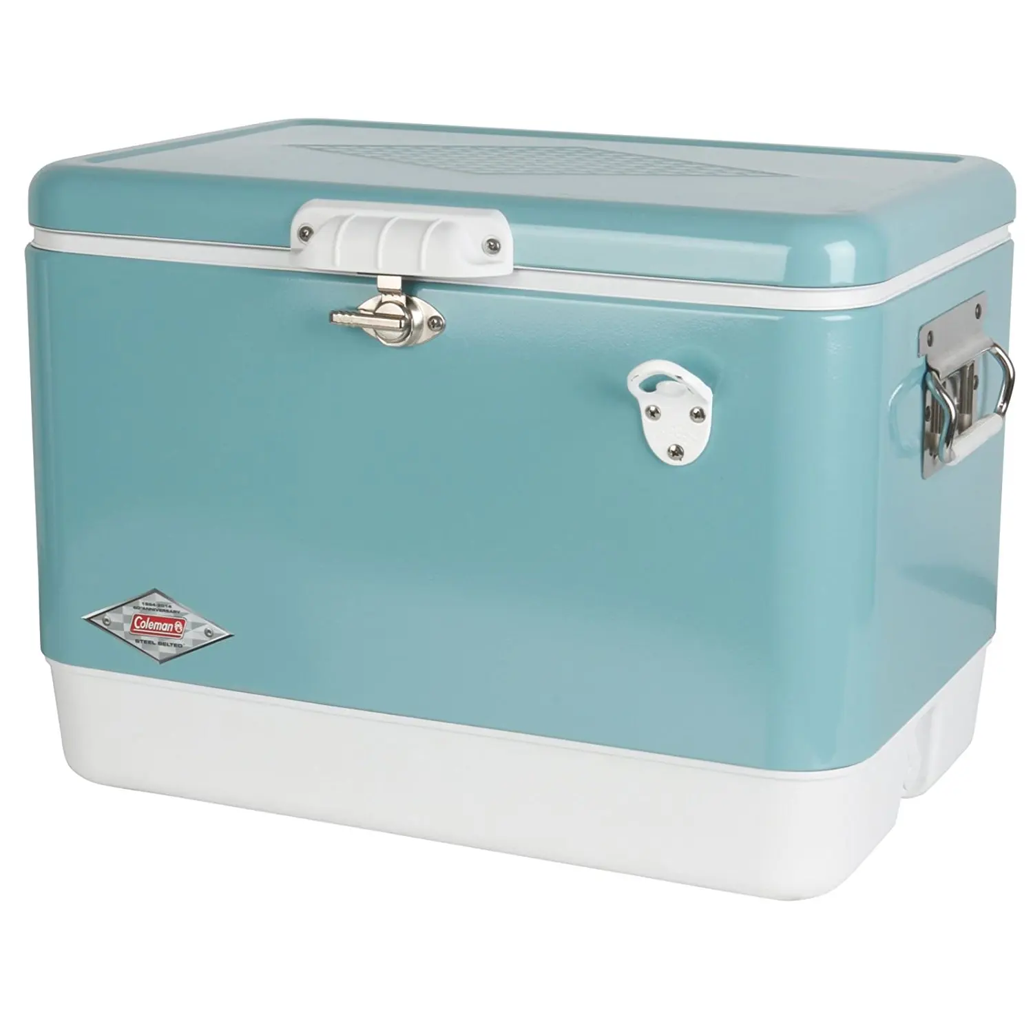 54QT bule stainless steel sheet delivery beer ice travel portable metal table cooler box with handle