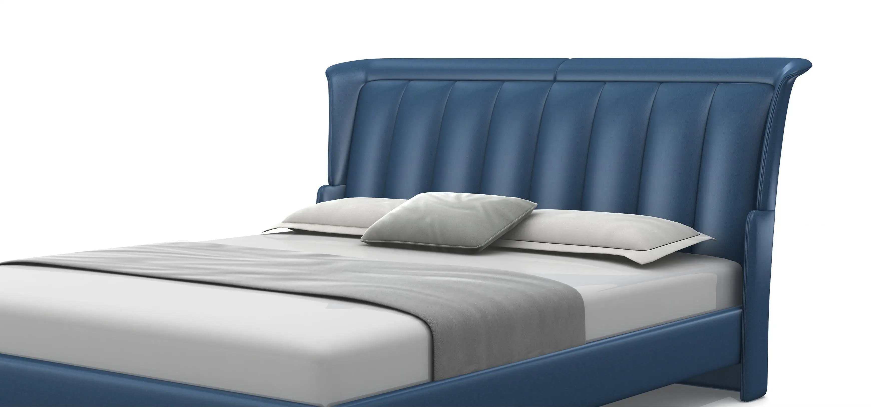 Big Headboard Modern Double Bed Genuine Leather Beds Frame Modern Italian Leather Luxury Double King Size Bed