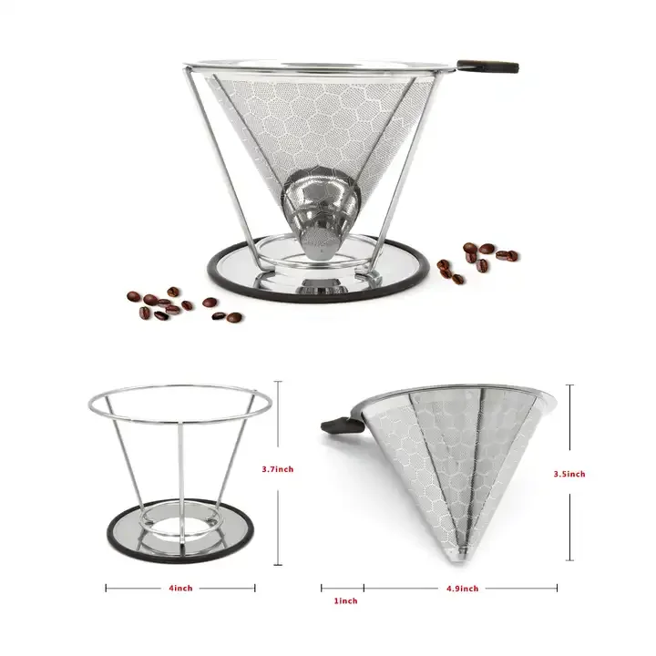 Hot sale Stainless Steel Manual Reusable Cone Filter Pour Over Coffee Dripper for Making Coffee