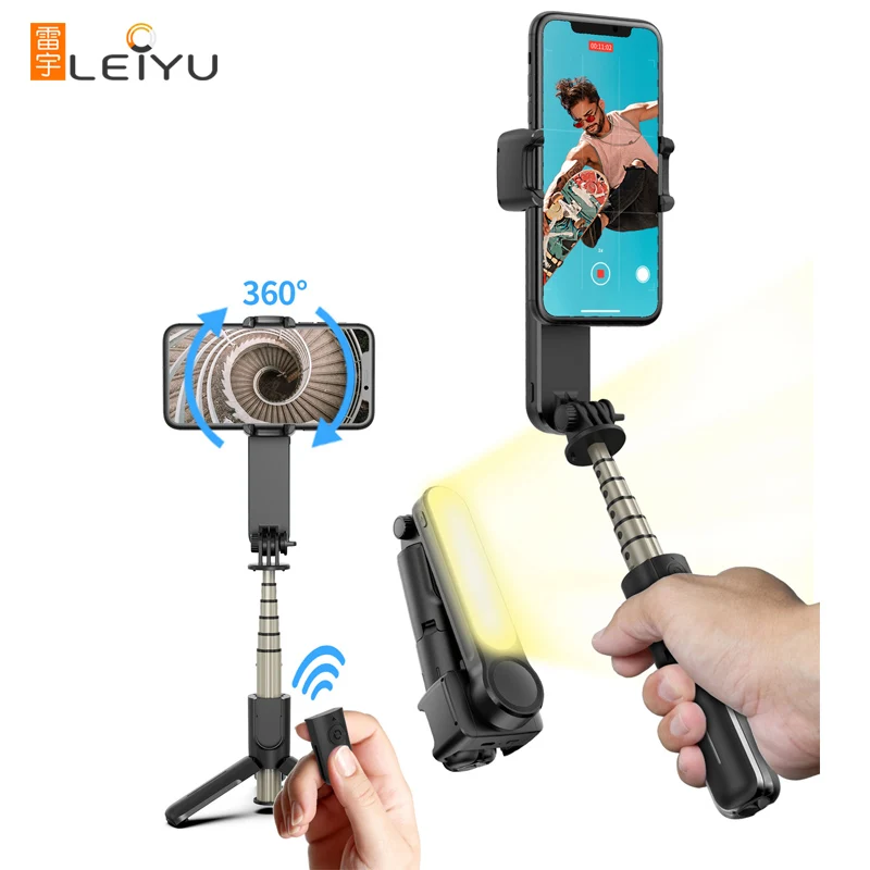 
smartphone handheld smart mobile Rechargeable flexible selfie stick tripod with light gimbal stabilizer 