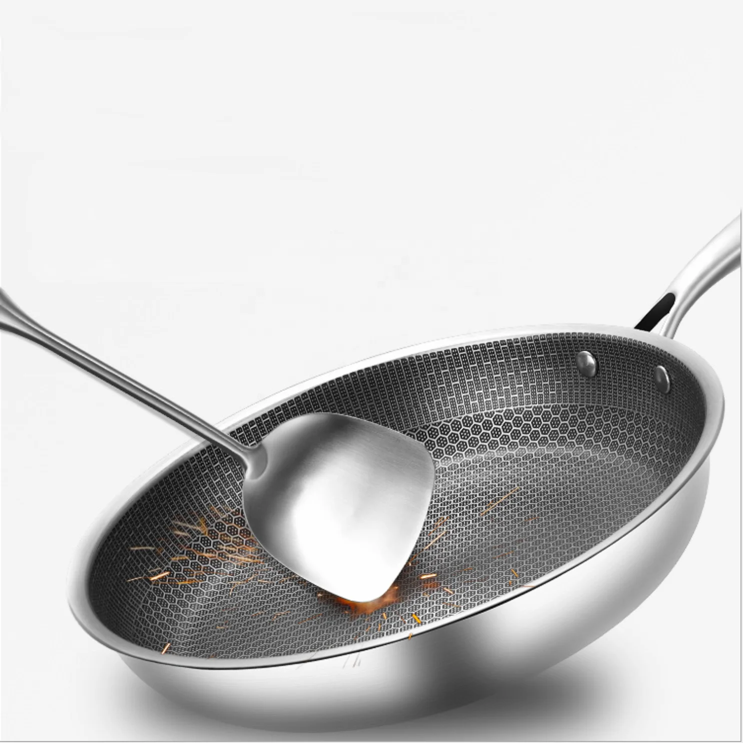 Stainless Steel Fry Pan Honeycomb Nonstick Skillet With Lid Nonstick Scratch-Resistant Shallow Skillet Induction Compatible