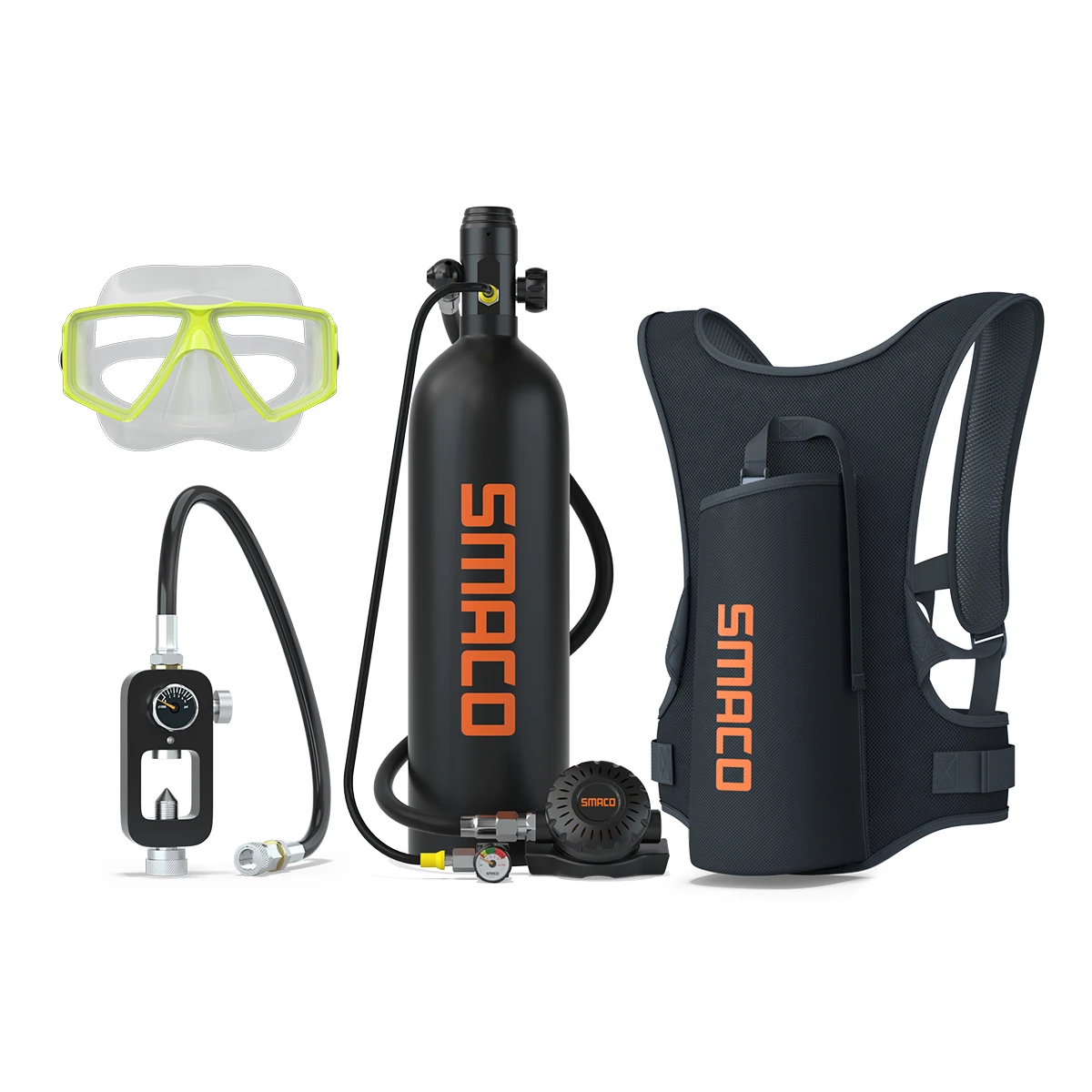 SMACO 2L Scuba Diving Cylinder high volume Tank Set up to 25 minutes dive underwater breathing diving equipment