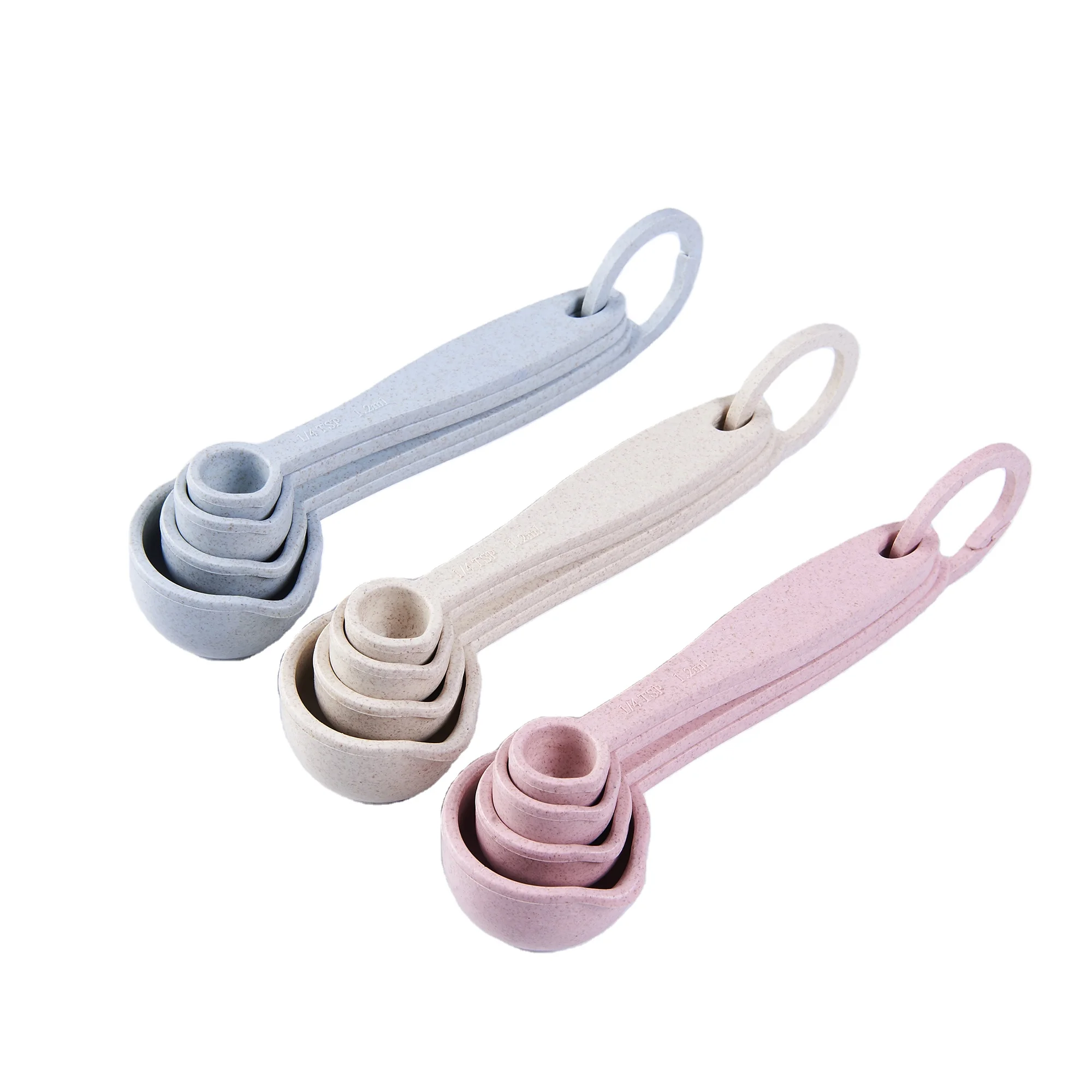 Пользовательские стиль 4 шт Пластиковые мерные чашки и пищевой пшеничной соломы волокна мерные ложки