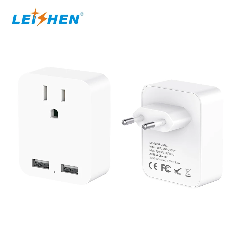Дорожный адаптер питания с заземлением для США и Великобритании европейская розетка 2 USB-портами зарядки