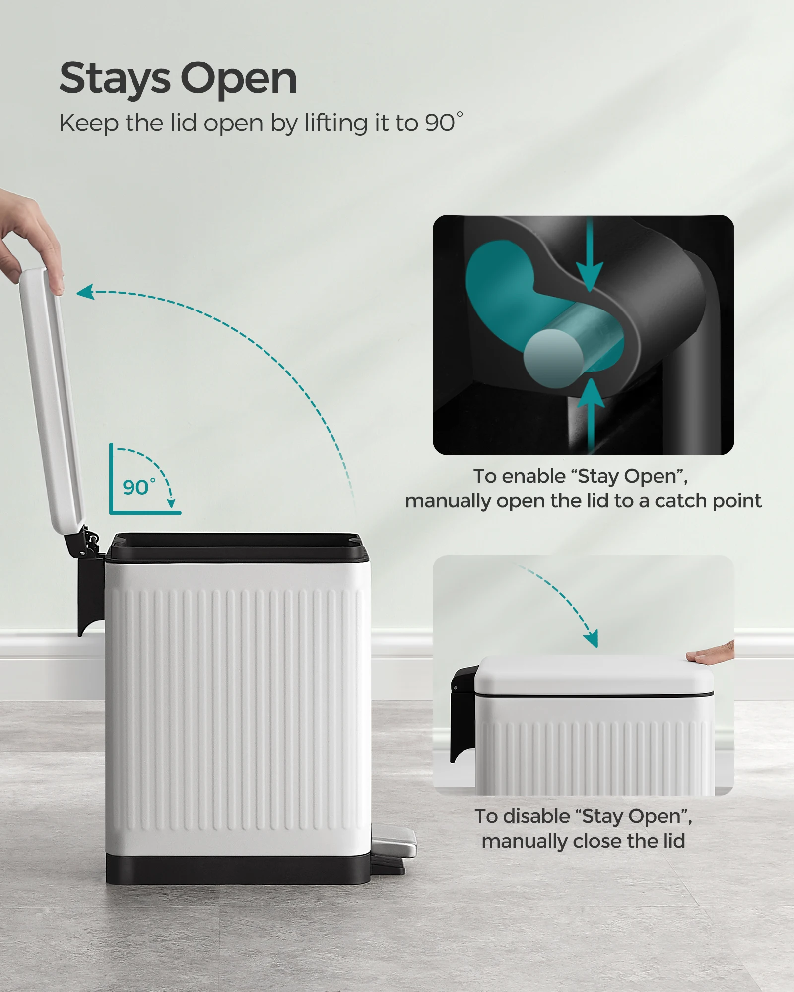 SONGMICS slim 10 L Rubbish Can  Waterproof Dustbin Home Garbage Bin foot step pedal  trash can