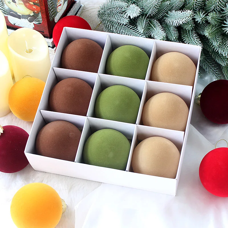 Hot Sale Christmas Tree Decoration Ball 9PCS/Set Flocking Ball Diy Hanging Christmas Tree Ornaments Balls
