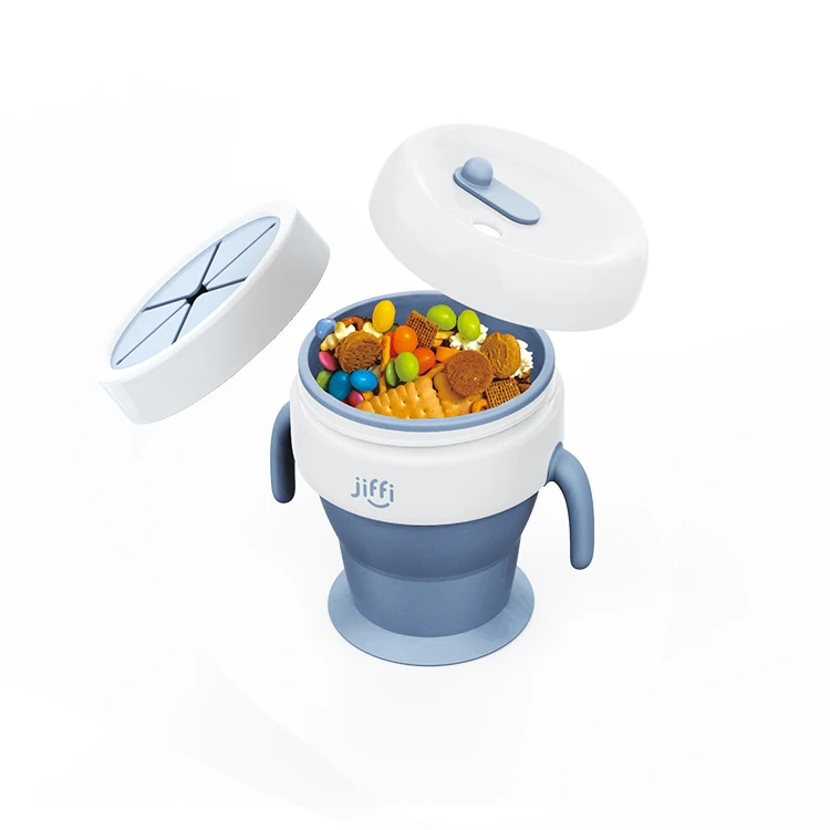 Customized Spill-Proof Collapsible BPA Free Silicone Snack Cups with Lid for Toddlers