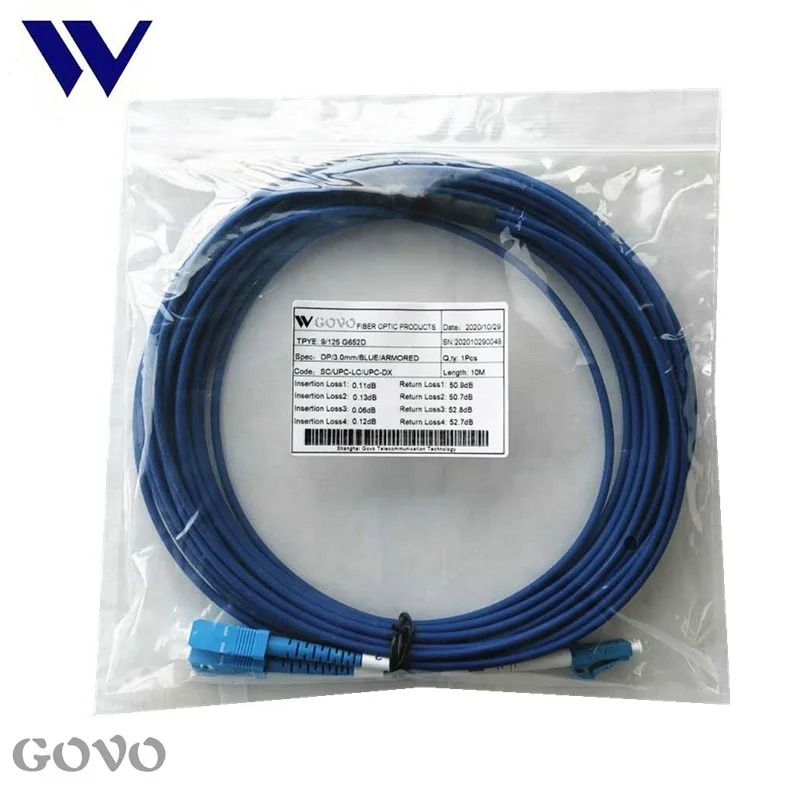 GOVO Armored Patch cord Duplex Mini Armored Fiber Optic Patchcord 10M