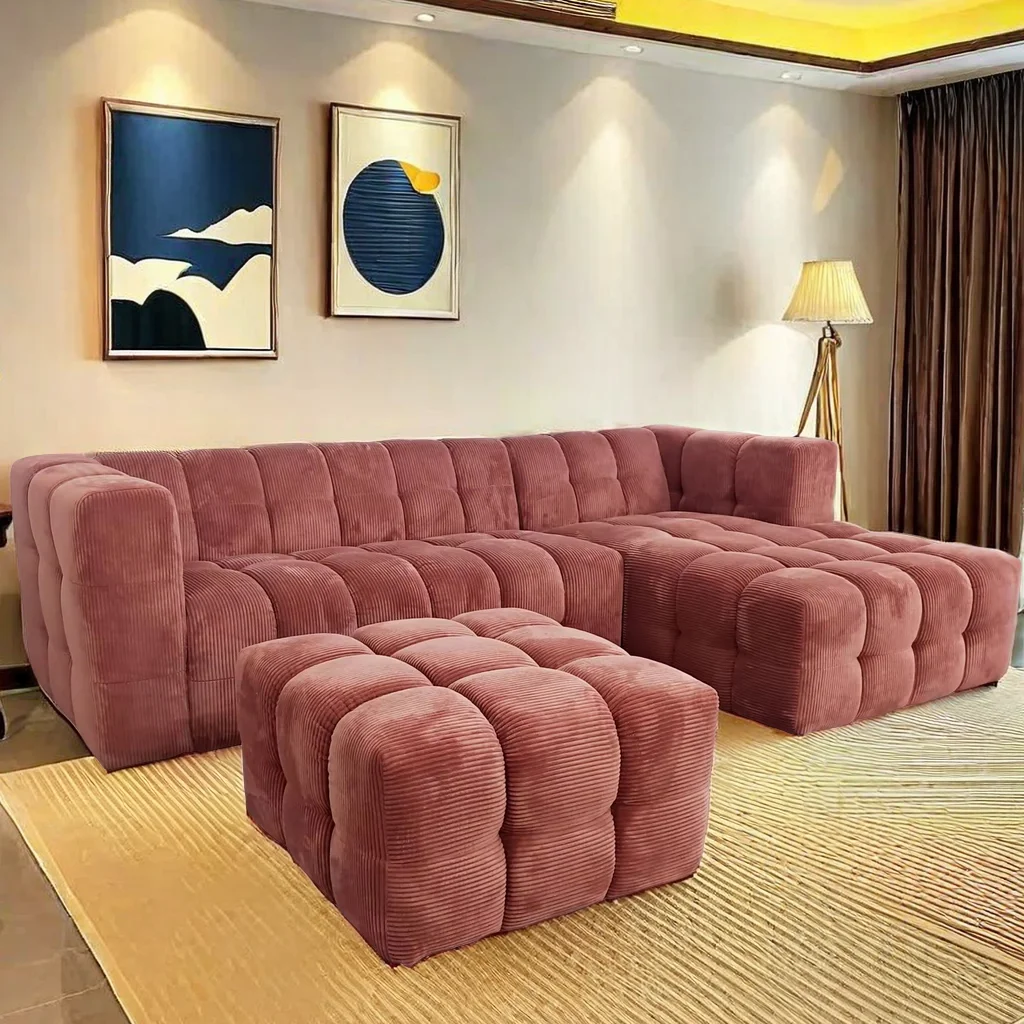 Modern Tufted Sofa Floor Cloud Modular Couch L Shaped Corner Living Room Sectional Sofa with Ottoman
