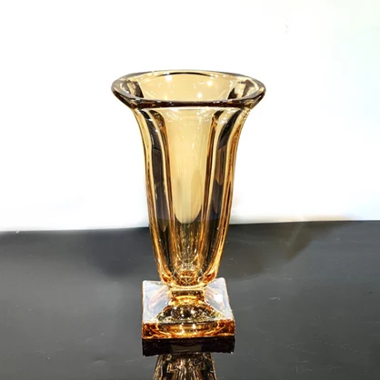 popular design decorated crystal glass fruit bowl, bohemia crystal bowl, glass tableware with color and gold