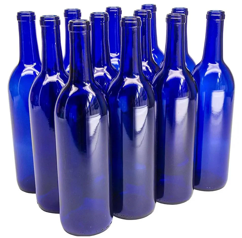 glass  antique blue round wine bottle 700ml 750ml  Vodka glass wine bottle soft sealing cork