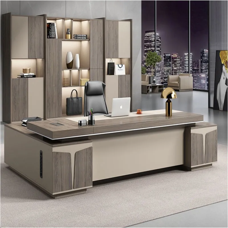 LANRAN 50mm Panel Wooden L-shape CEO Office Executive Desk High-end with Side Cabinet