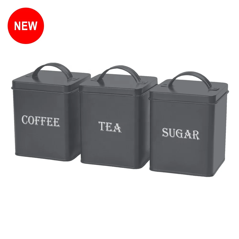 Кухонное хранение еды черная канистра набор из 3 сахарных Кофе Чай с