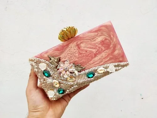 Best Quality Rosy Pink Resin Clutch Bag for Lady Fashion Party Bag Women Purse for Worldwide Export