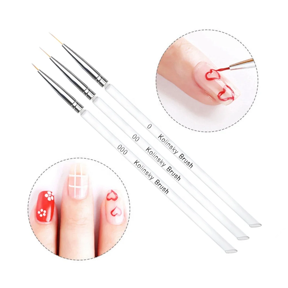 3PCS Gel Drawing Painting Nail Liner Brush double head Transparent Acrylic Handle Nail Art Brushes For Manicure Tool Set