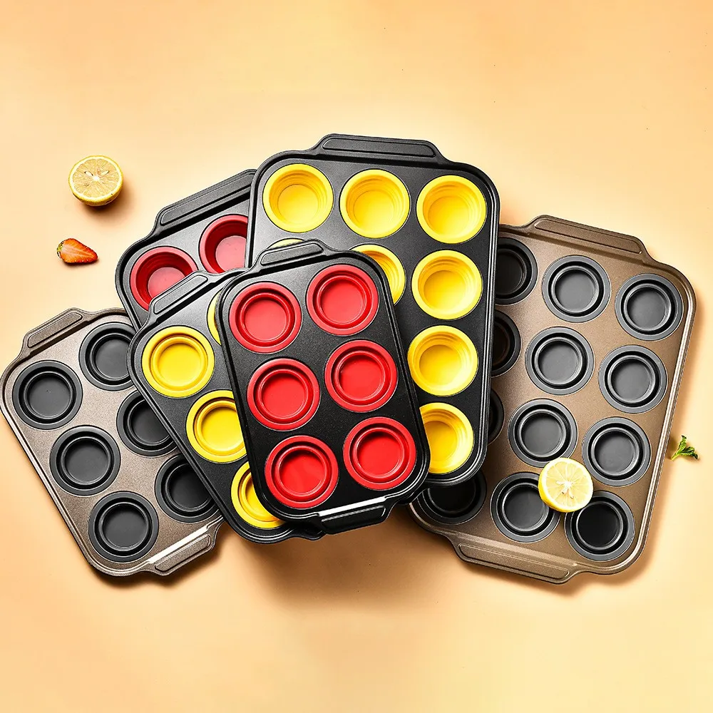 Foldable silicone cake mold press type 6 hole 12 hole cake mold easy release oven baking tool
