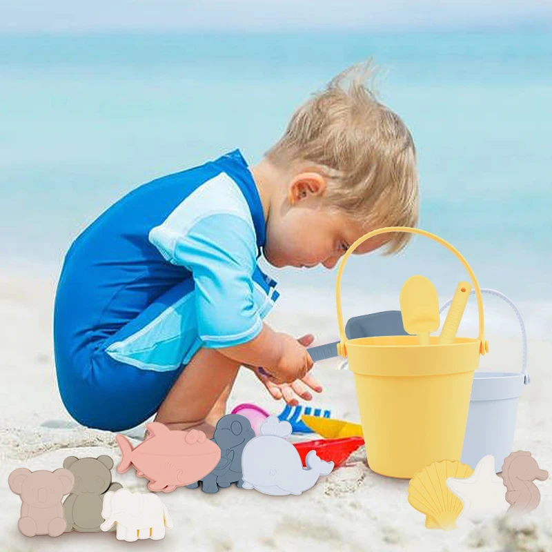 children toys 2022 sand bucket beach toy silicone bpa free baby kids outdoor sea animal shape beach sand toy set