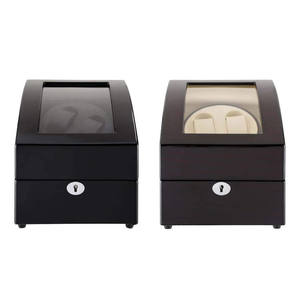 Hot selling wholesale manual black paint baking watch winder shell manufacturing custom logo wooden box watch box