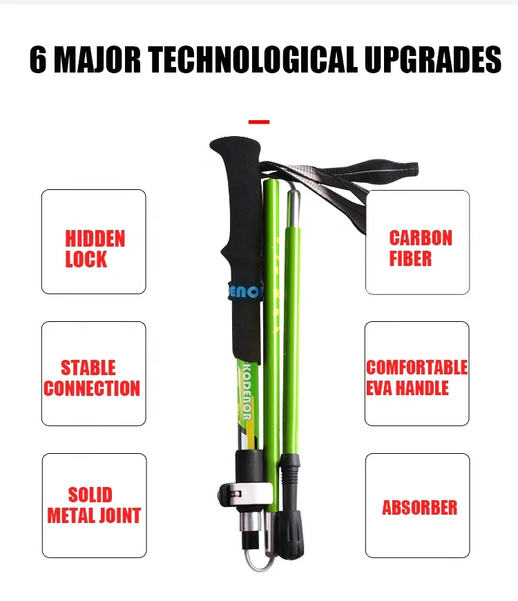 Essential lightweight walking stick for mountaineering  carbon fiber and aluminum alloy 5-section folding mountaineering stick