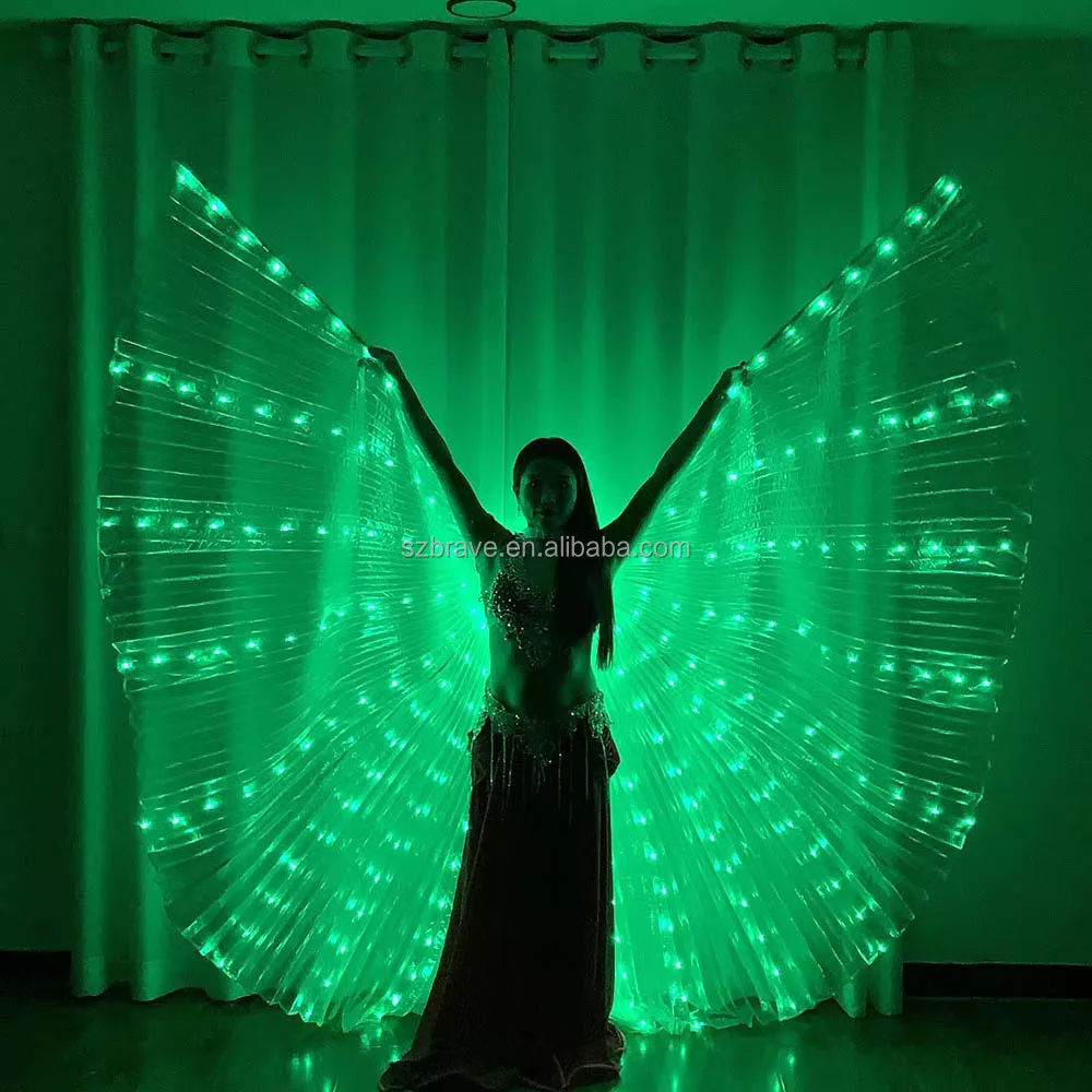 New Arrival Performance Clothing Carnival Halloween LED Isis Wings Glow Light Up Belly Dance Costumes with Sticks