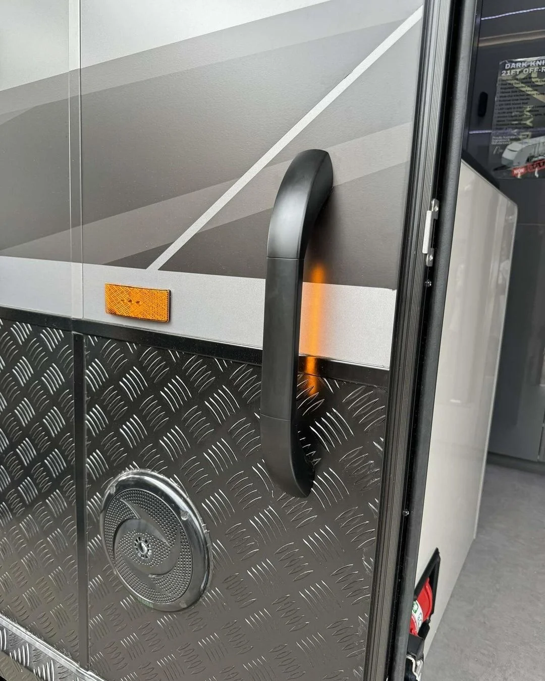 Caravan RV Entry door and Grab handles with push button switch and orange LED light