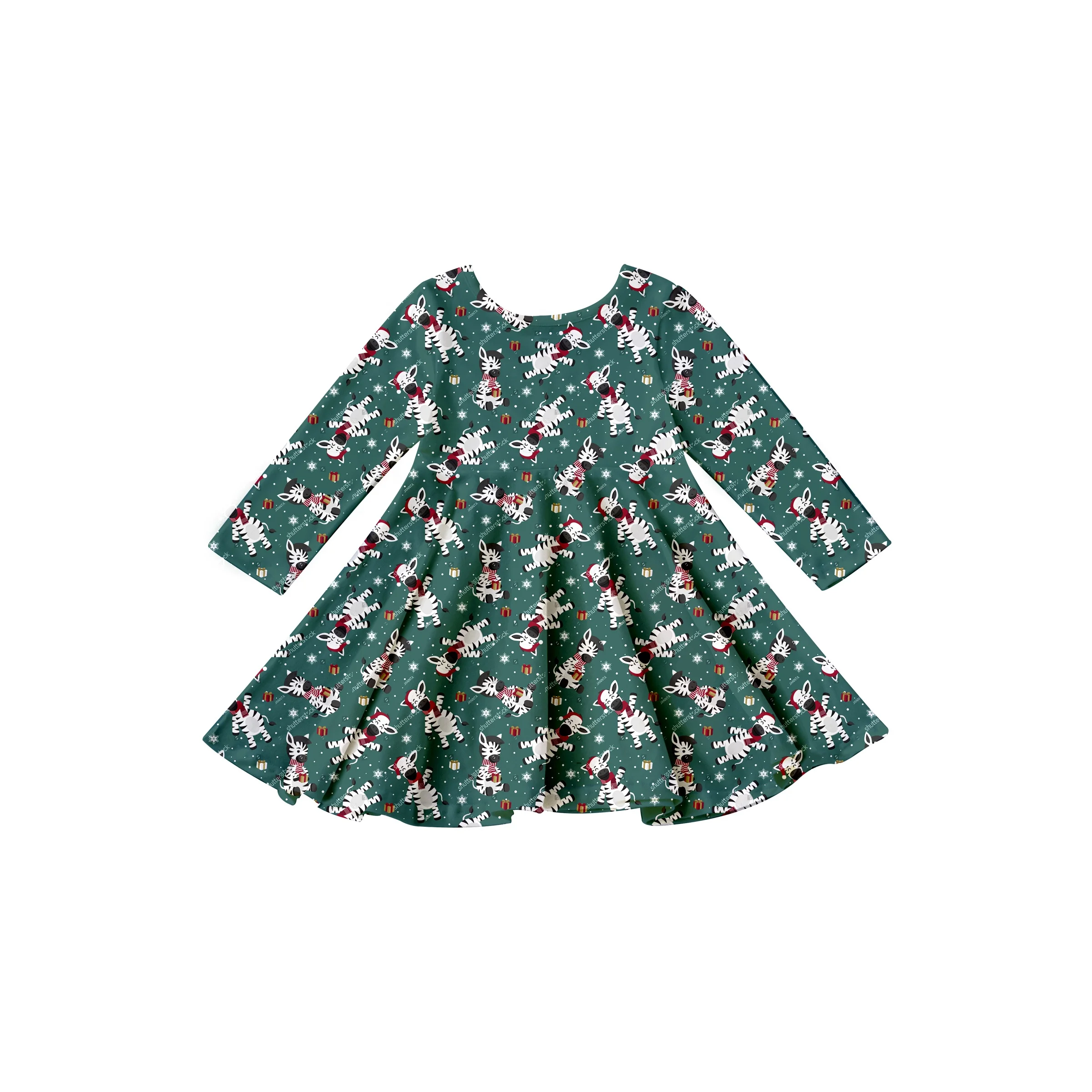 Girlymax 2022 Christmas winter snowmen reindeer Long Sleeve A-LIne Twirl Knee Length Baby Girls Dresses Kids Clothing