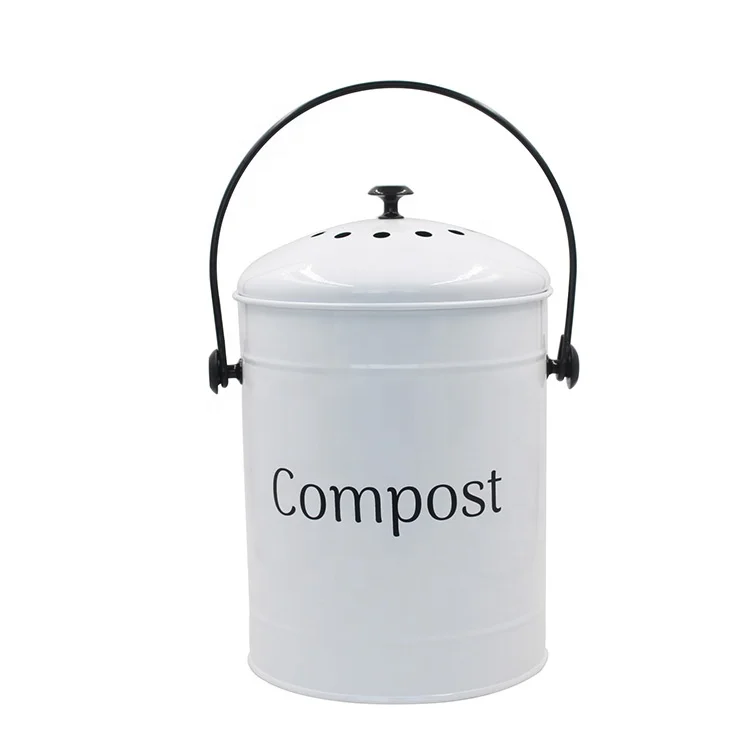 White Power Coated 1.3 Gallon Galvanized metal Countertop kitchen Compost Bin for Food Waste