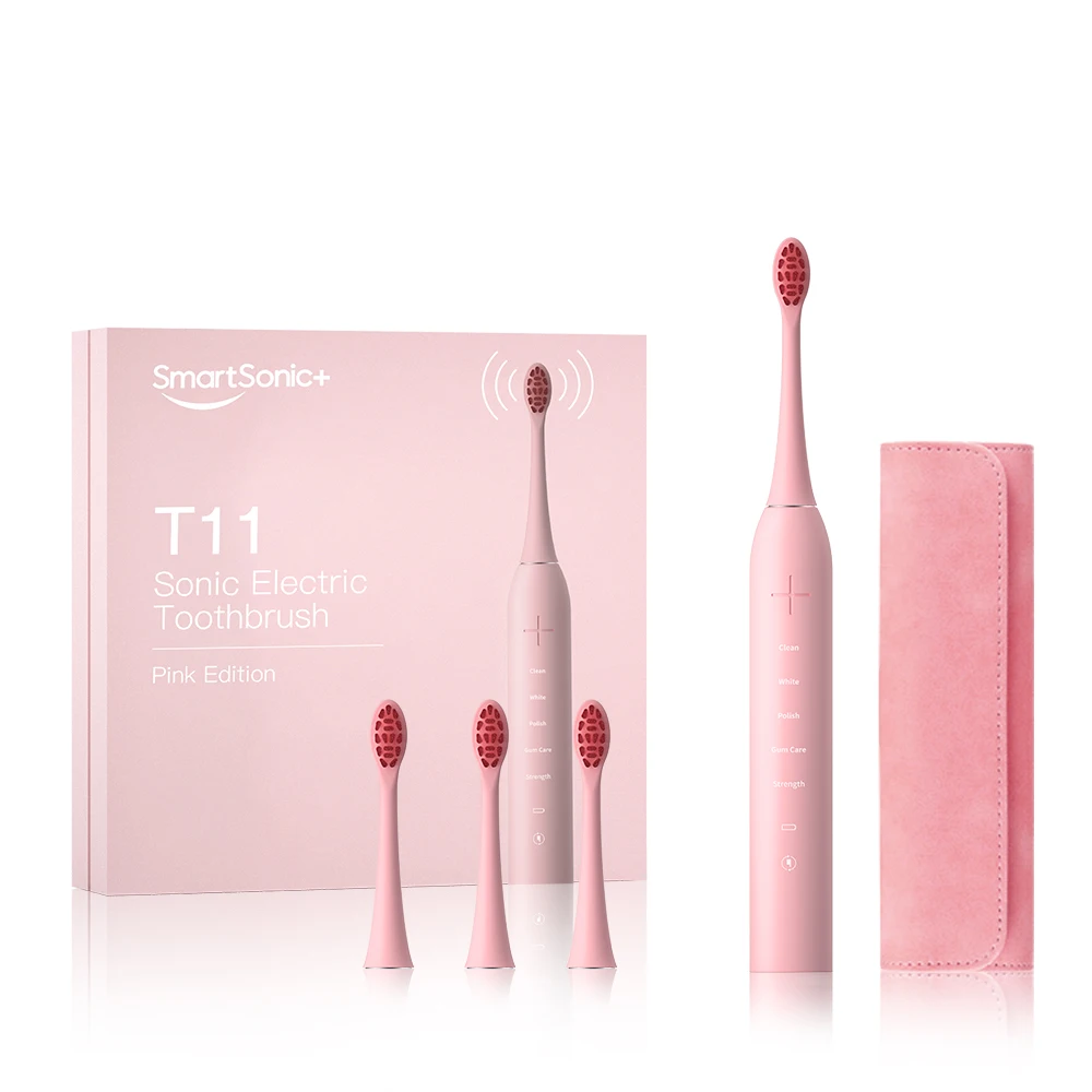 Black 4 Mode IPX8 Rechargeable Smart Sonic Electric Toothbrush with PU Travel Case