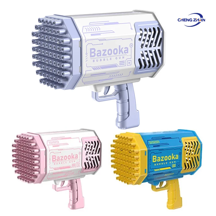 Wholesale Hot Sale Lighted Electric Bazooka Blaster Hole Bubble Machine Guns Upgraded 69 Holes Bubble Gun