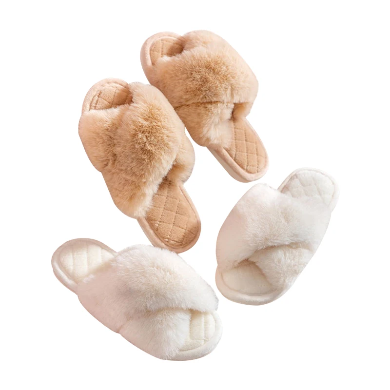 New design nice-looking excellent quality various styles for your selection furry crossed plush slippers for women