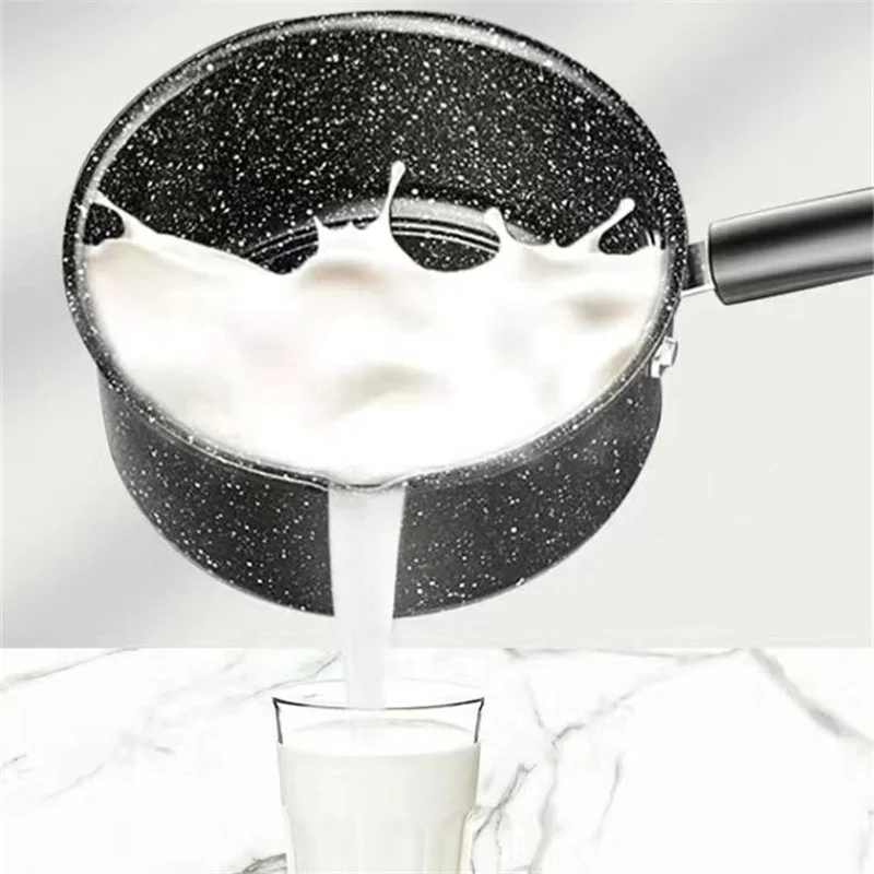 Wholesale 16cm Non Stick Granite Maifan Stone Classic Kitchen Soup Pot Black Milk Pot Sauce Pan With Glass Lid