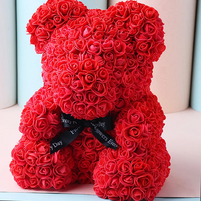 Hot Wholesale valentines day gifts artificial flowers single bear made out of roses with pvc gift box