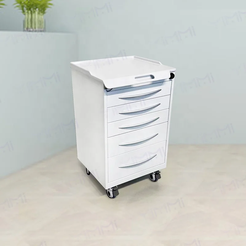Dental Cabinet Furniture Clinic Mobile Trolley Cart Plated Steel Resin Table Top 5 Drawers Dental Office Cabinet