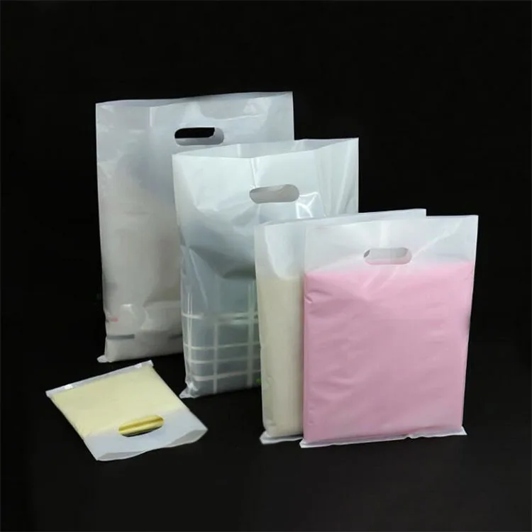 Custom plastic shop shopping carry shopping handle bags pe die cut patch plastic bag with handle