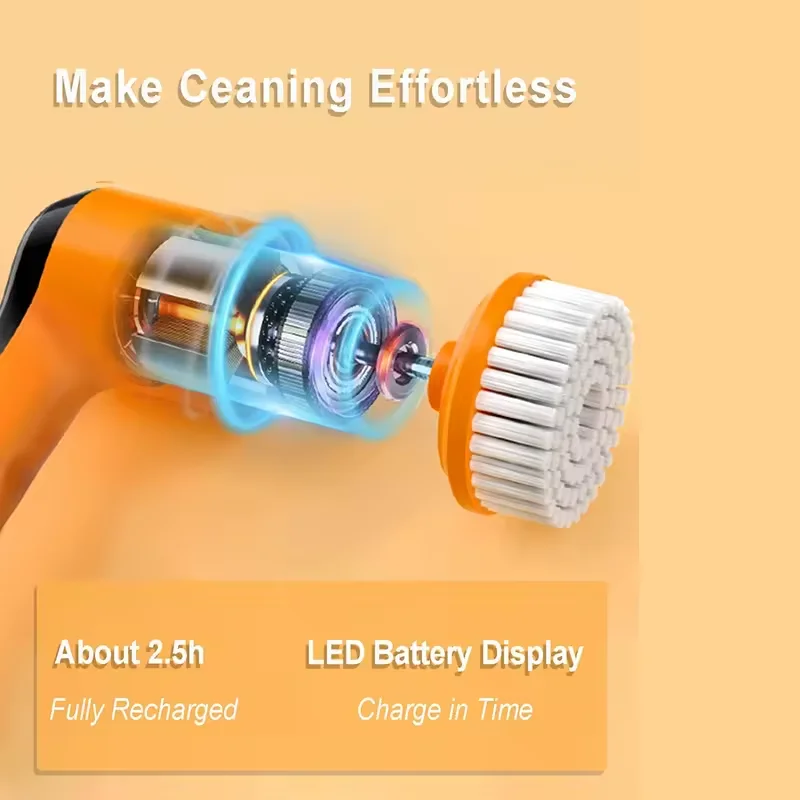 Electric Spin Scrubber Cordless Cleaning Brush with 4 Replaceable Brush Heads 2 Speeds and Battery Level Display Power Scrubber