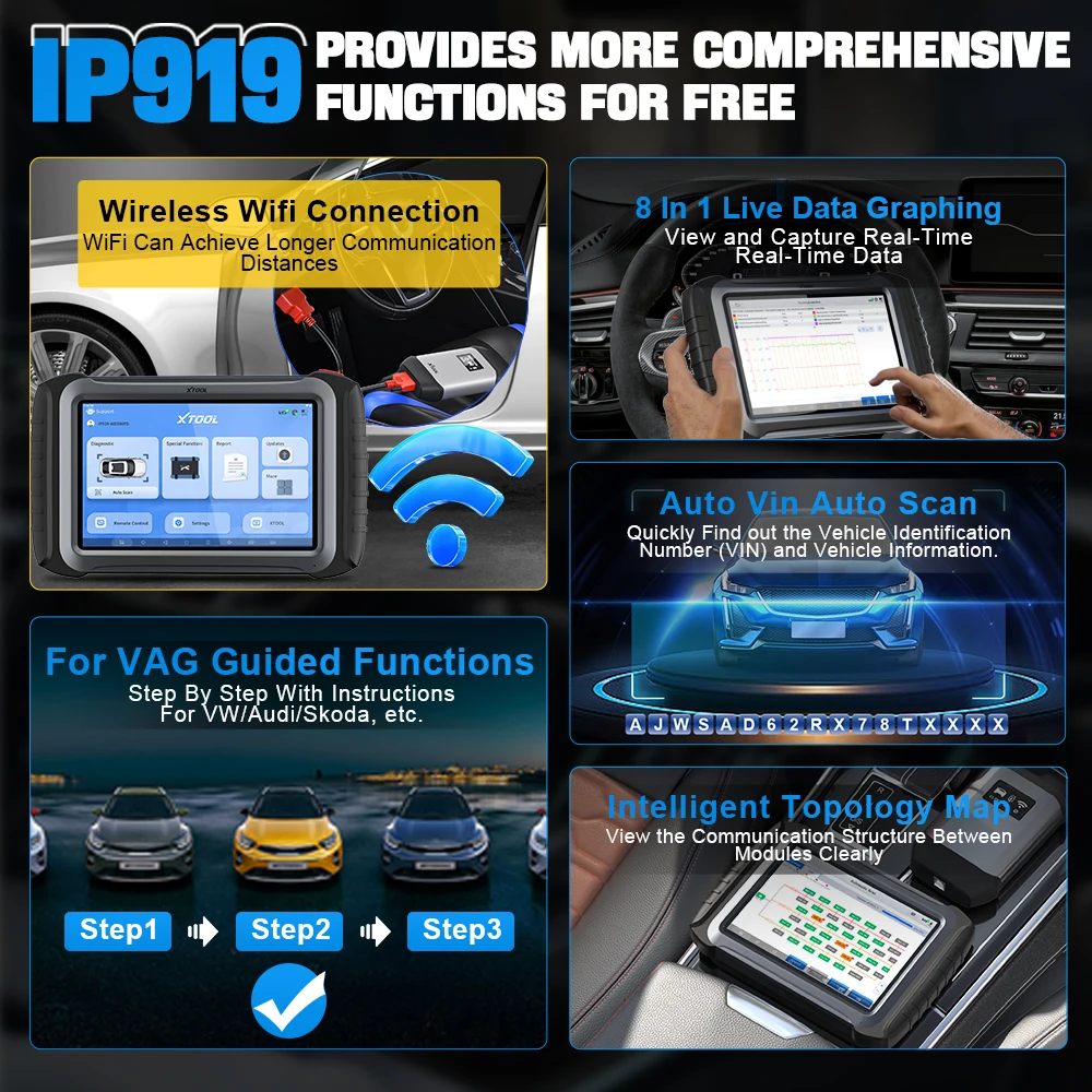 Новый XTOOL IP919 двунаправленный диагностический инструмент с FCA DoIP OBD2 автомобильный сканер IMMO 42 + функции автомобиля аппарат