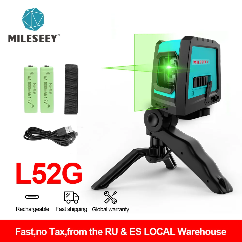 MILESEEY 2021 New 2 Lines Laser Level L52R Professional Vertical Cross Laser Leveler with Battery nivel laser