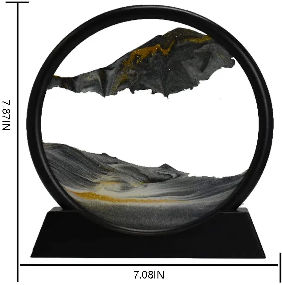 Moving Sand Art Picture Round Glass 3D Deep Sea Sandscape in Motion Display Flowing Magic Sand Frame for Craft Gift