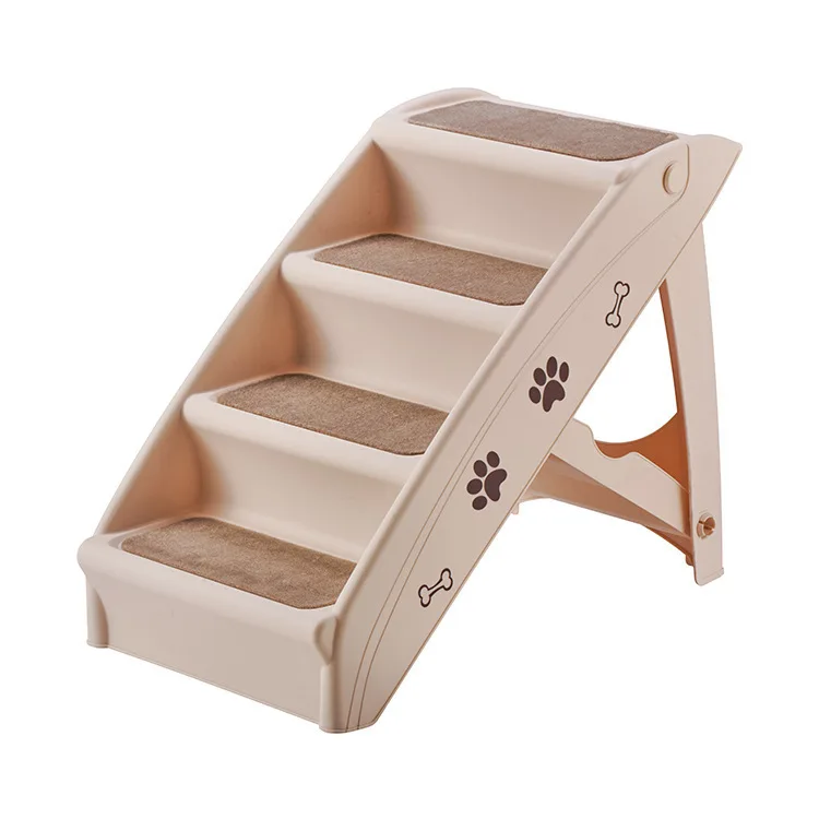 Cute Folding Plastic Pet Stairs For High Beds Durable Indoor Outdoor 4 Steps for Dogs and Cats