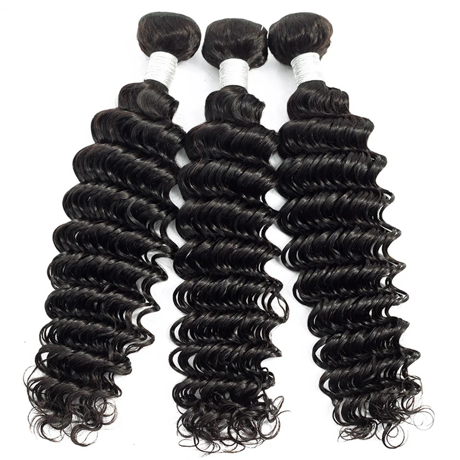 100% Pure Unprocessed Indian Virgin Human Hair Weaving Deep Wave Bundles Deals With Frontal Silk Base Lace Top Closure