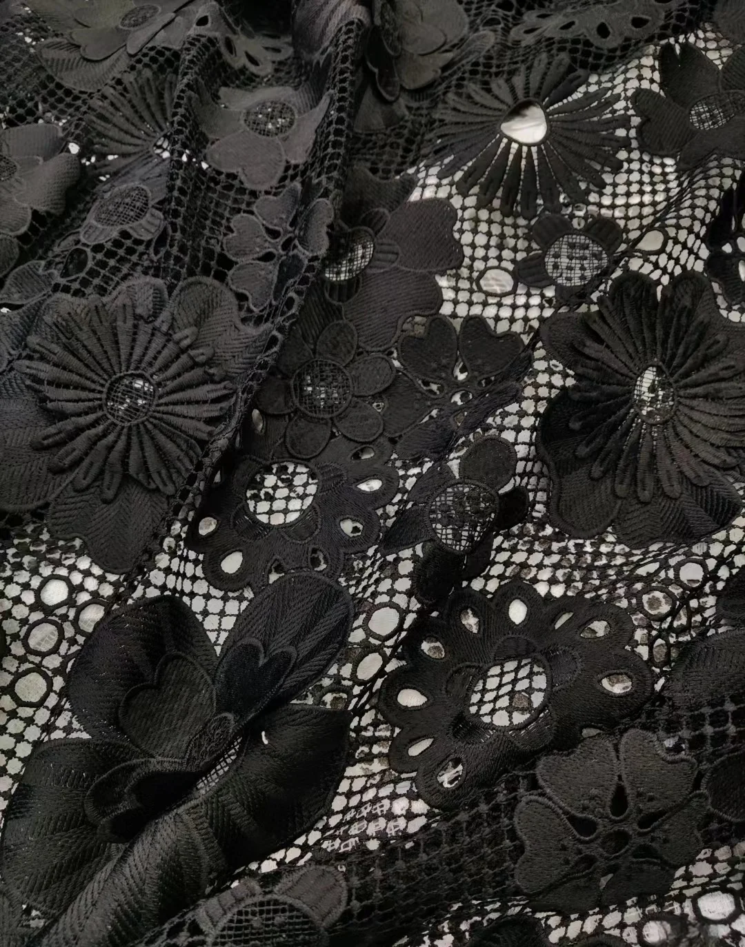 AFFINITY wholesale custom 3d  black polyester embroidery guipure lace fabric  wedding bridal dress for party