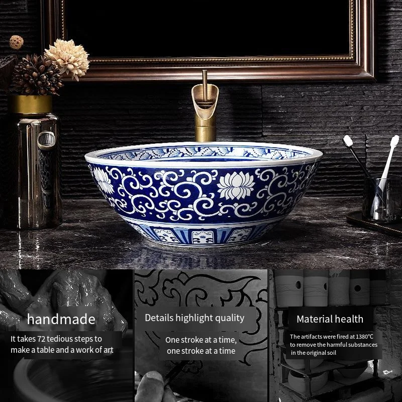 Blue And White Chinese Antique ceramic sink wash basin Ceramic Counter Top Wash Basin Bathroom Sinks small sink bathroom