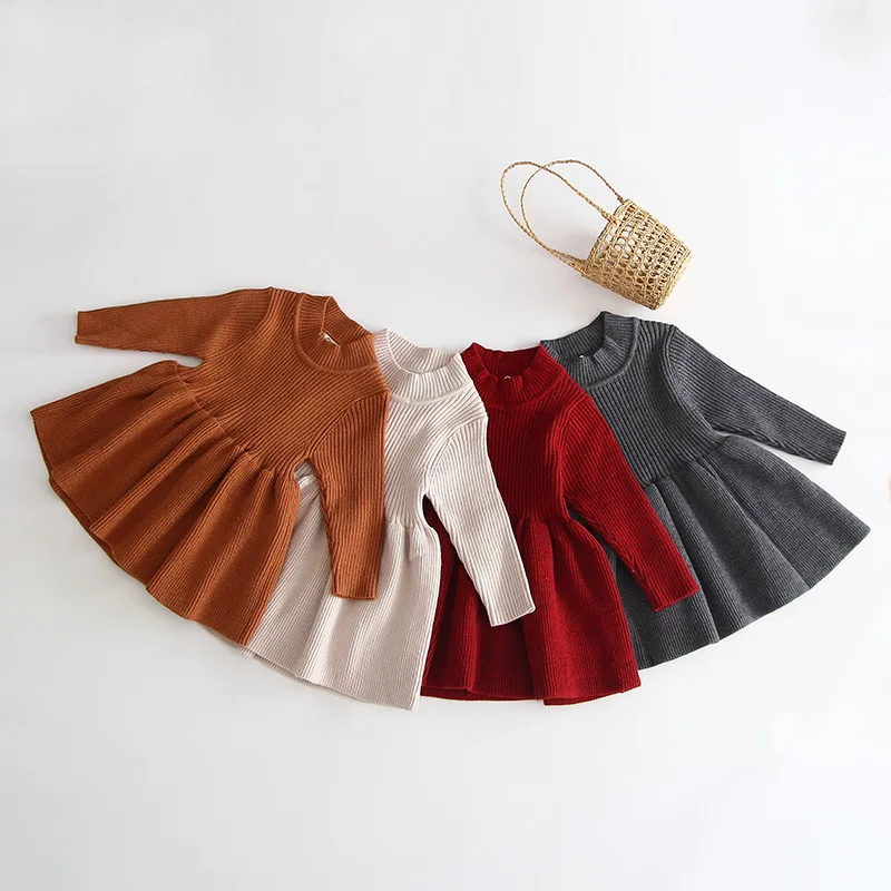 Autumn and winter girls knitted dresses Western style princess knitted sweater dress baby baby long sleeve skirt