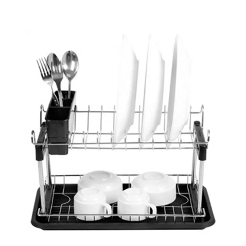 2 Tier Stainless Steel Kitchen Dish Racks Metal Wire Kitchen Wine Plate Dish  Drying Racks Table Storage Dish Rack
