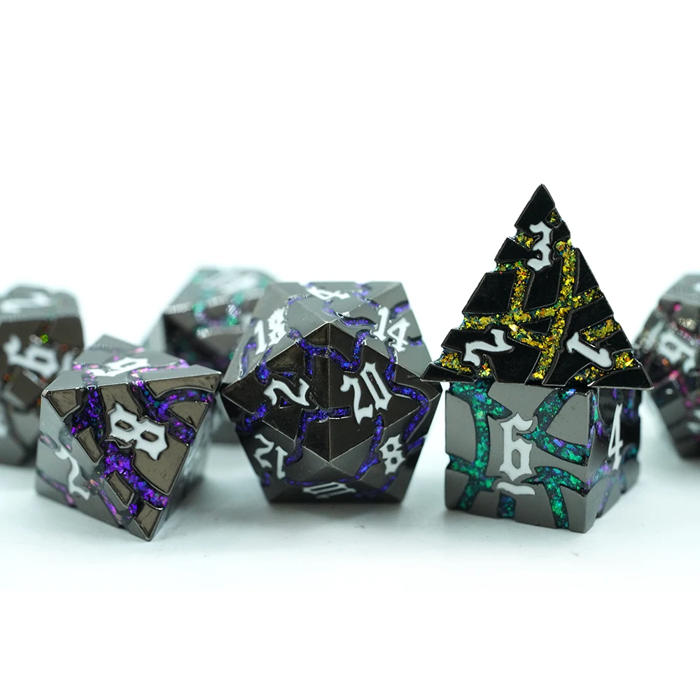 Metal Polyhedral RPG Board Games Role Play Dungeons and Dragons Dice Set with colorful Glitter mica stripe