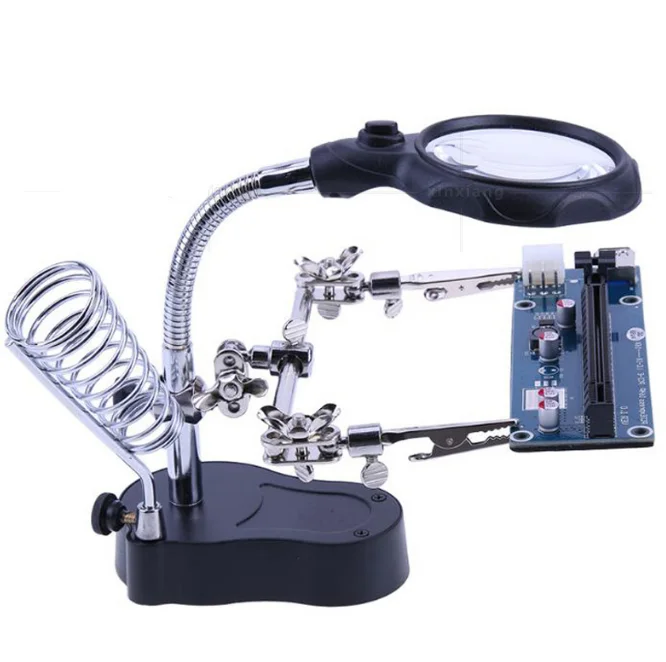 Multi-function soldering station auxiliary clip soldering iron inspection and repair bracket type magnifier