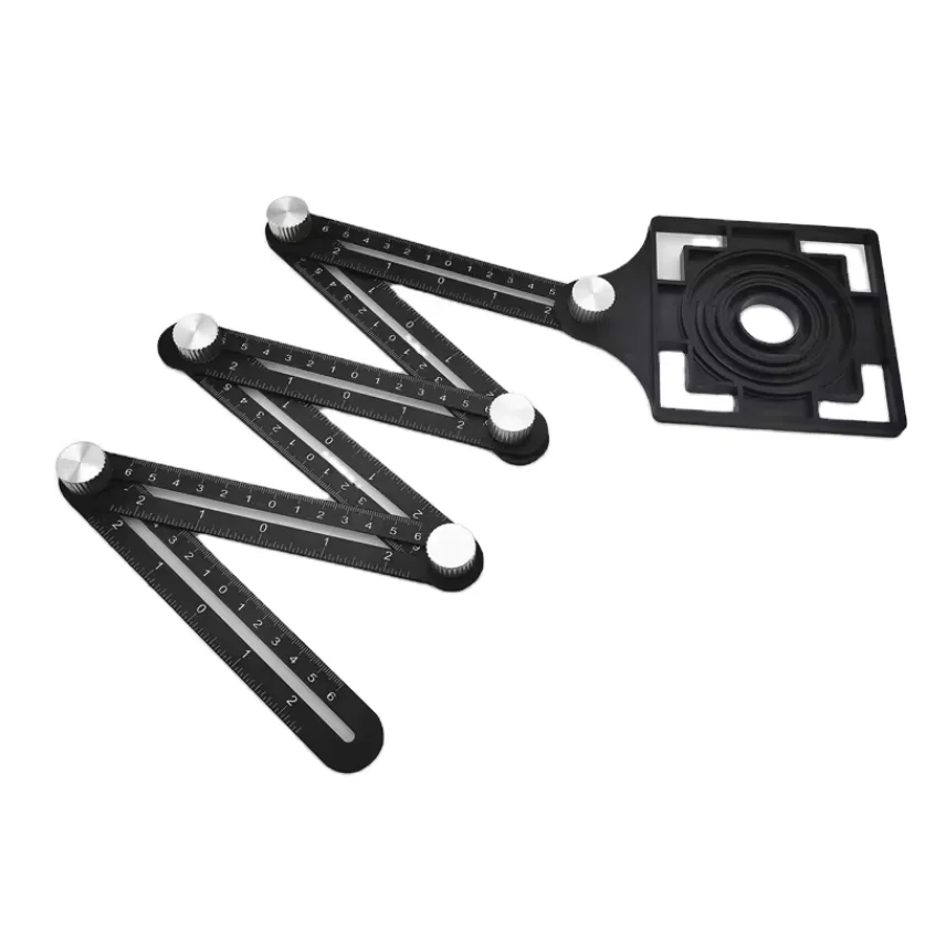 Durable Aluminium Ceramic Tile Hole Locator Tools With Angle Scale Four Folding Tile Ruler